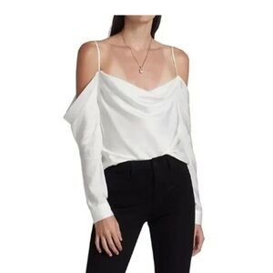 L’AGENCE Zion Cold Shoulder Satin Blouse in Ivory size Large NWT